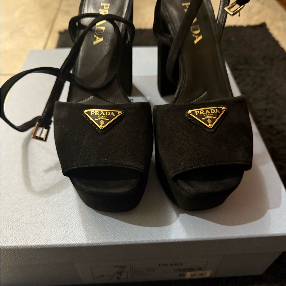 Prada Lambskin Suede Platform Heels - Nero (Black) - Worn Once